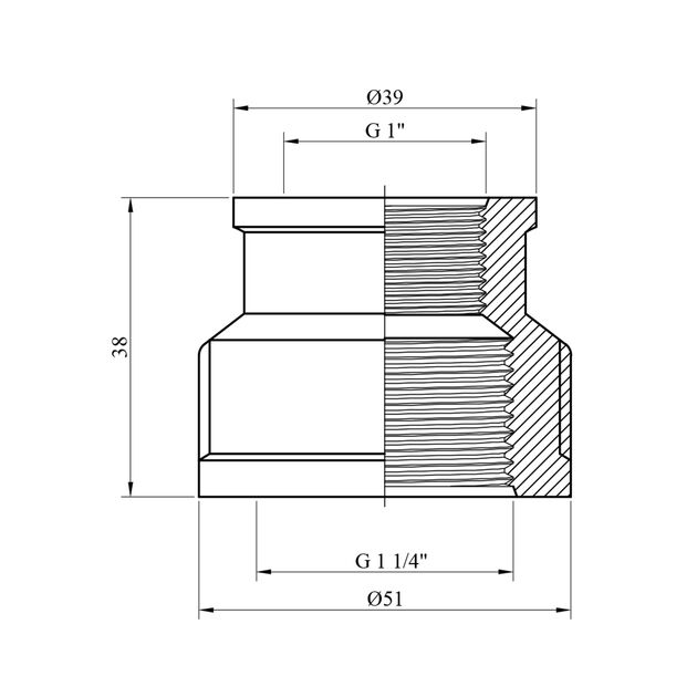 Муфта переходная LexLine 1 1/4х1 ВВ никелированная НК0393-Вн, фото , изображение 2 | SNABZHENIE.com.ua