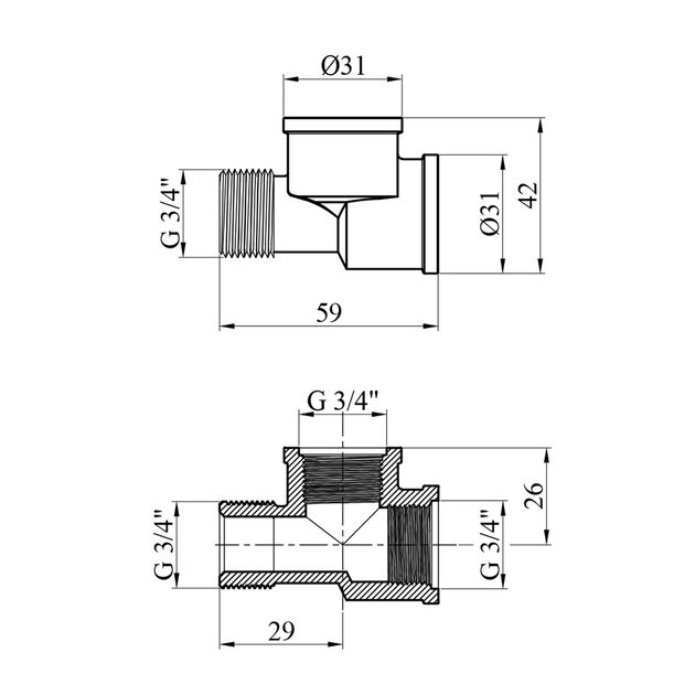 Тройник LexLine 3/4 ВВН латунный усиленный УК0210-В, фото , изображение 2 | SNABZHENIE.com.ua