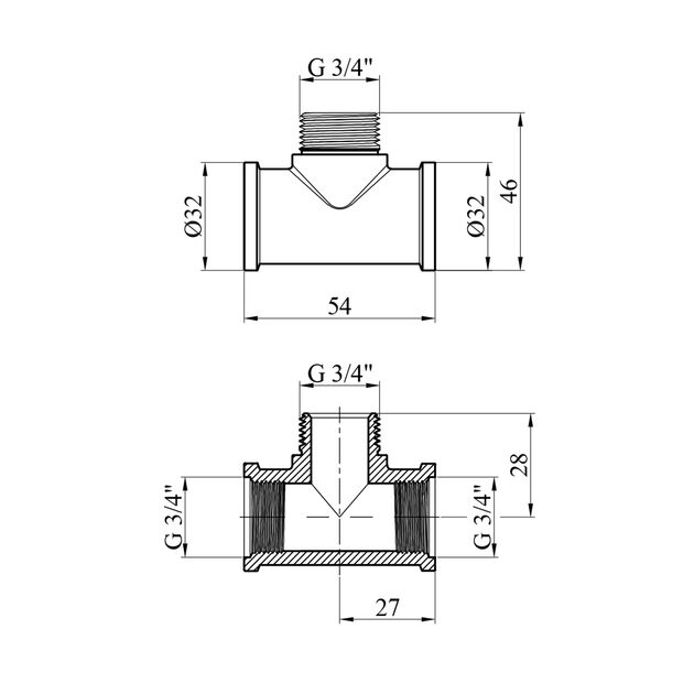 Тройник LexLine 3/4" ВНВ никелированный НК0663-Вн, фото , изображение 2 | SNABZHENIE.com.ua