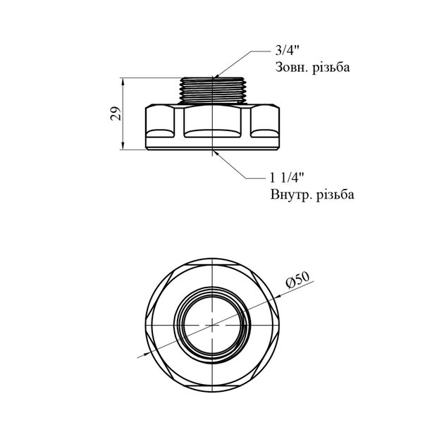 Переходник LexLine 1 1/4х3/4 ВН никелированный НК0607-Вн, фото , изображение 2 | SNABZHENIE.com.ua