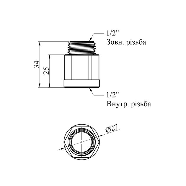 Удлинитель посилений LexLine 1/2'' ВН, L=25 мм никельований НК0601-25Вн, фото , зображення 2 | SNABZHENIE.com.ua