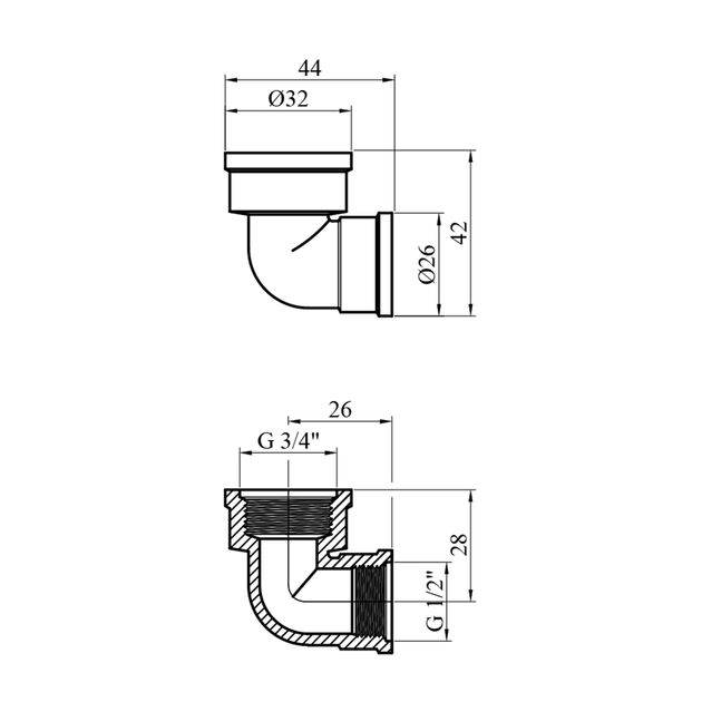 Уголок переходной LexLine 3/4"х1/2" ВВ латунный УК0112-В, фото , изображение 2 | SNABZHENIE.com.ua