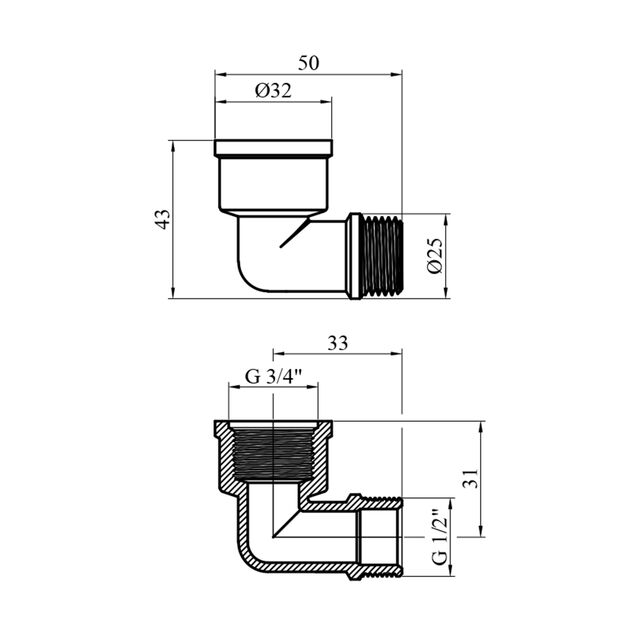 Уголок перехідний посилений LexLine 3/4х1/2 ВН латунний УК0104-В, фото , зображення 2 | SNABZHENIE.com.ua