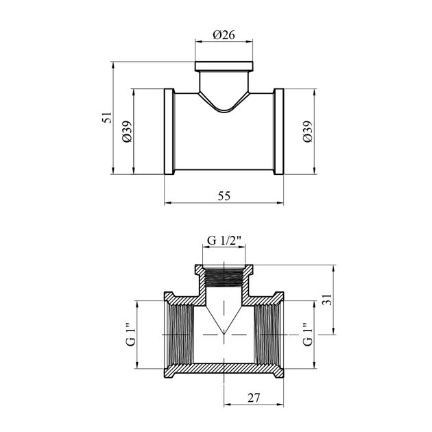 Тройник перехідний посилений LexLine 1х1/2х1 ВВВ латунний УК0206-В, фото , зображення 2 | SNABZHENIE.com.ua