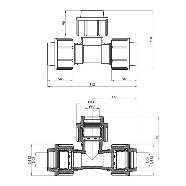 Тройник ПЕ Rozma 63х63х63 мм, фото , зображення 2 | SNABZHENIE.com.ua
