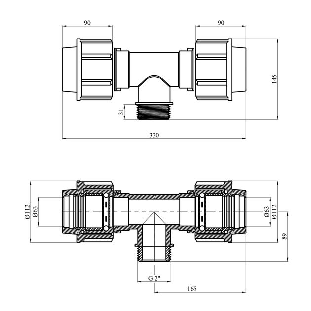Тройник ПЕ Rozma 63х2х63 РН, фото , зображення 2 | SNABZHENIE.com.ua