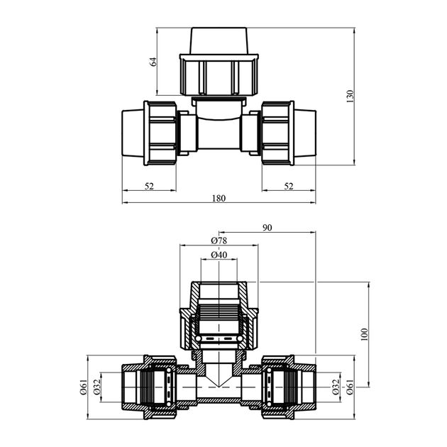 Редукционный тройник ПЭ Rozma 32x40x32 мм, фото , изображение 2 | SNABZHENIE.com.ua