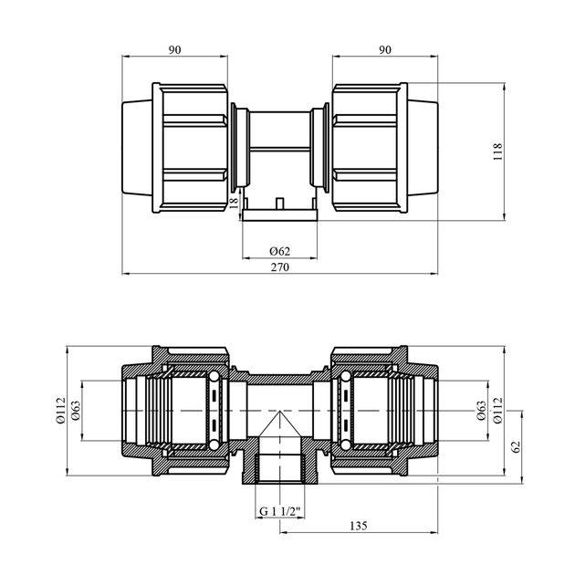Тройник ПЭ 63х1/2х63 РВ Rozma, фото , изображение 2 | SNABZHENIE.com.ua