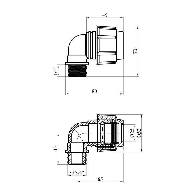 Колено ПЭ SPT 25х3/4" РН, фото , изображение 2 | SNABZHENIE.com.ua