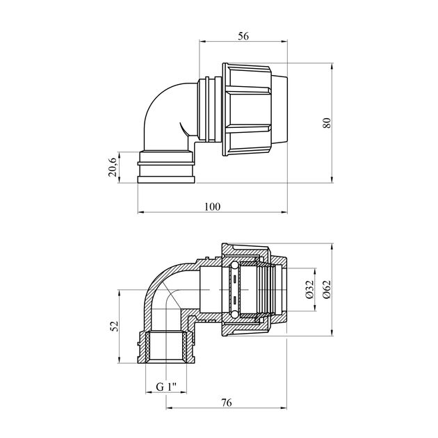 Колено ПЭ SPT 32x1" РВ, фото , изображение 2 | SNABZHENIE.com.ua