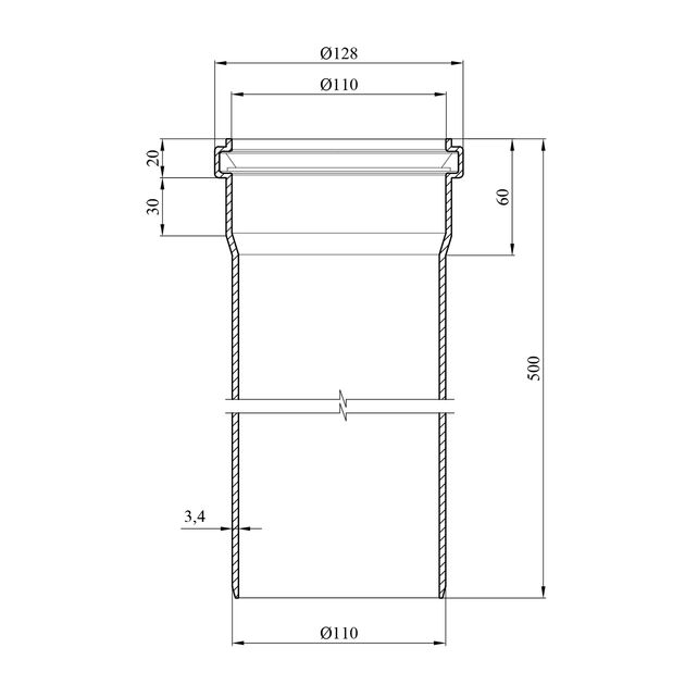 Труба для наружной канализации Rozma SN4 110 мм, 500 мм, 3,4 мм, фото , изображение 2 | SNABZHENIE.com.ua