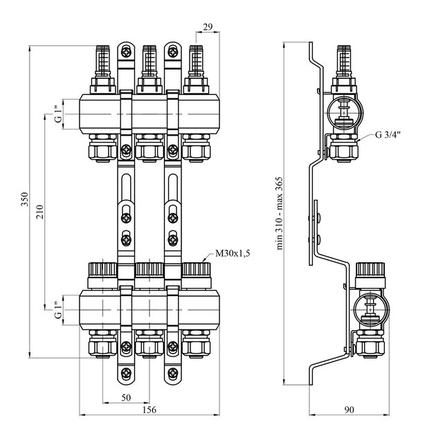 Коллектор STA на 3 выхода 1х3/4 с евроконусами, латунный, фото , изображение 2 | SNABZHENIE.com.ua