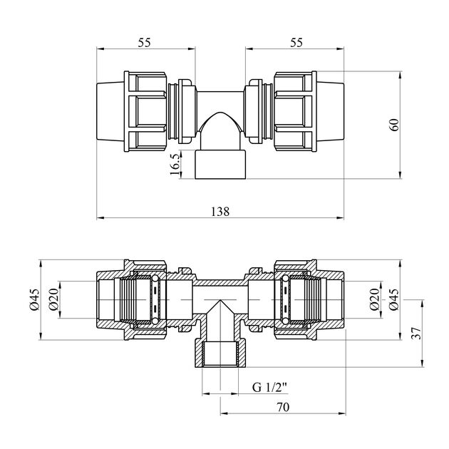 Тройник ПЕ STR 20х1/2х20 РВ, фото , зображення 2 | SNABZHENIE.com.ua