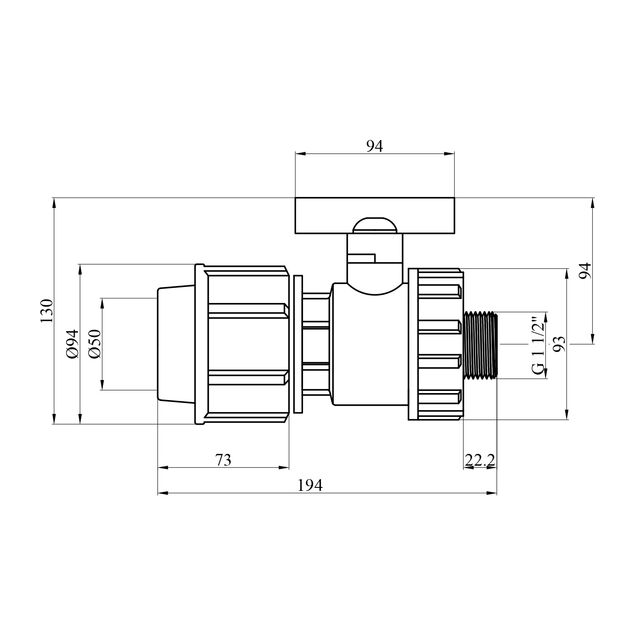 Кран ПЕ STR 50х1 1/2 РН, фото , зображення 2 | SNABZHENIE.com.ua