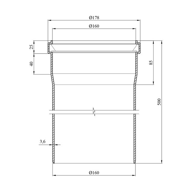 Труба для наружной канализации Rozma SN2 160 мм, 500 мм, 3,6 мм, фото , изображение 2 | SNABZHENIE.com.ua