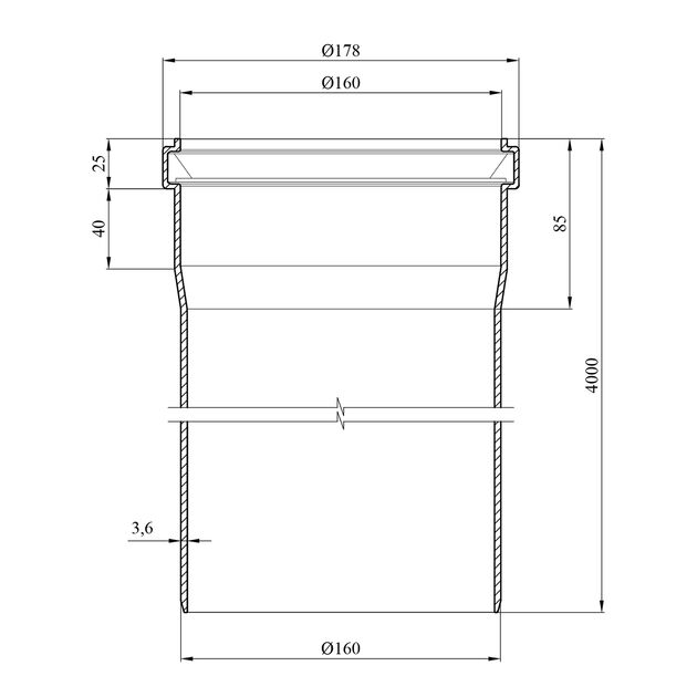 Труба для наружной канализации Rozma SN2 160 мм, 4000 мм, 3,6 мм, фото , изображение 2 | SNABZHENIE.com.ua