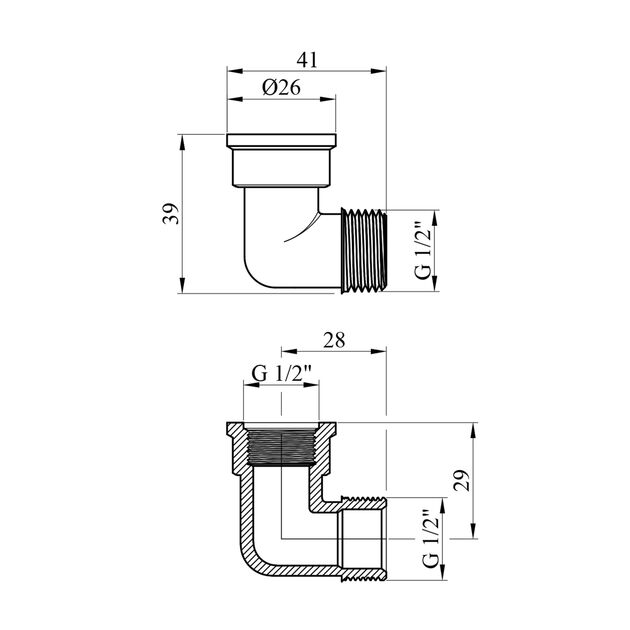 Уголок усиленный LexLine 1/2" ВН латунный УК0122-1-В, фото , изображение 2 | SNABZHENIE.com.ua