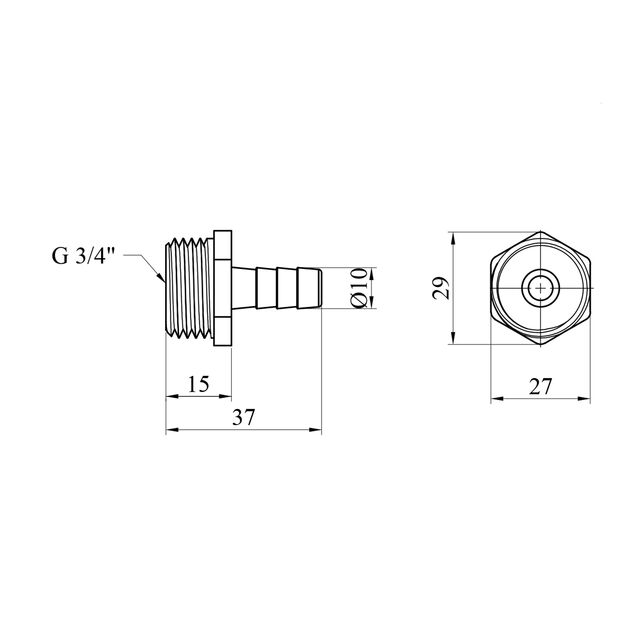 Штуцер LexLine 3/4", D=10 мм, латунный УК0009-0, фото , изображение 2 | SNABZHENIE.com.ua