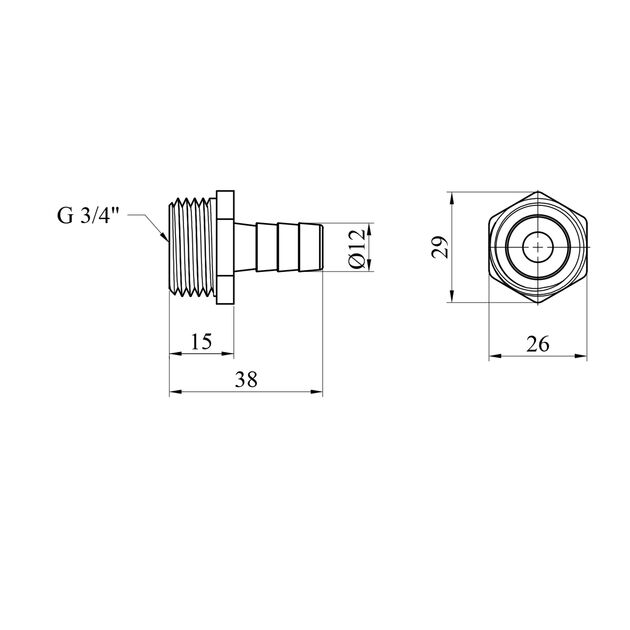 Штуцер латунный LexLine 3/4 РН, D=12 мм УК0009-1, фото , изображение 2 | SNABZHENIE.com.ua