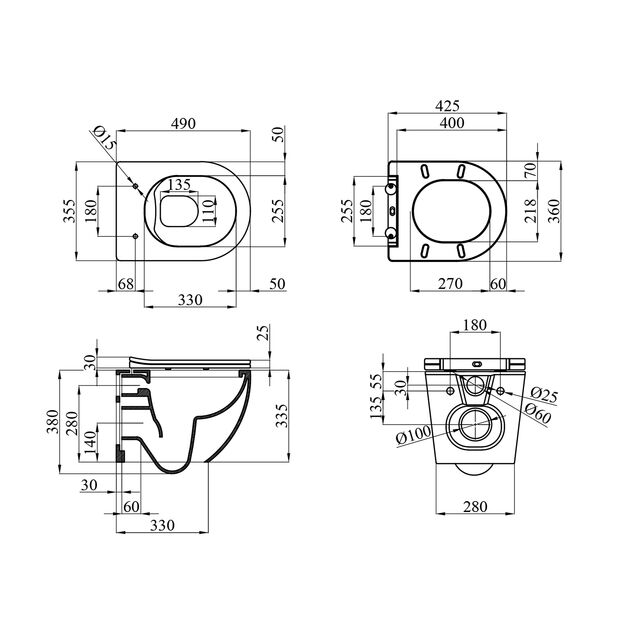 Унітаз підвісний Kroner Harz WHI493736 RIMLESS безободковий з сидінням Slim Duroplast / Soft-close / Quick release (KH493736WHIR), фото , зображення 2 | SNABZHENIE.com.ua