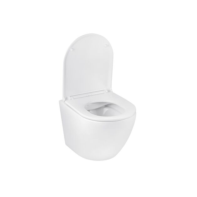 Унітаз підвісний Kroner Harz WHI493736 RIMLESS безободковий з сидінням Slim Duroplast / Soft-close / Quick release (KH493736WHIR), фото , зображення 3 | SNABZHENIE.com.ua