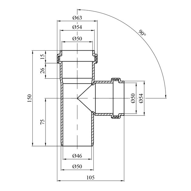 Тройник Baux 50х50/90° для внутренней канализации, фото , изображение 2 | SNABZHENIE.com.ua