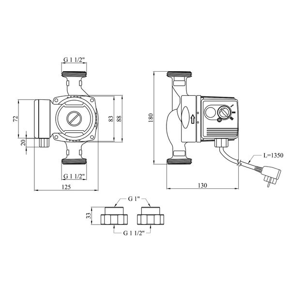 Насос циркуляційний фланцевий Pumpman GRS25/40/180 Нmax 4 м Qmax 3 куб.м 88 Вт, фото , зображення 2 | SNABZHENIE.com.ua