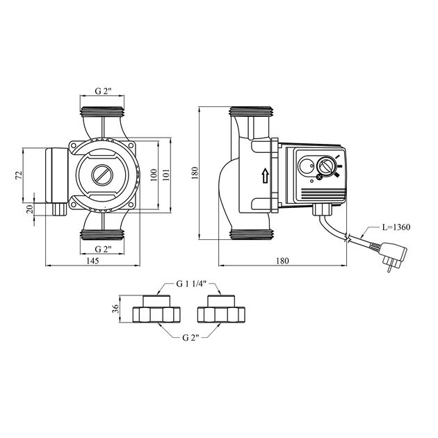 Насос циркуляційний фланцевий Pumpman GRS32/80/180 Нmax 8 м Qmax 12 куб.м 225 Вт, фото , зображення 2 | SNABZHENIE.com.ua