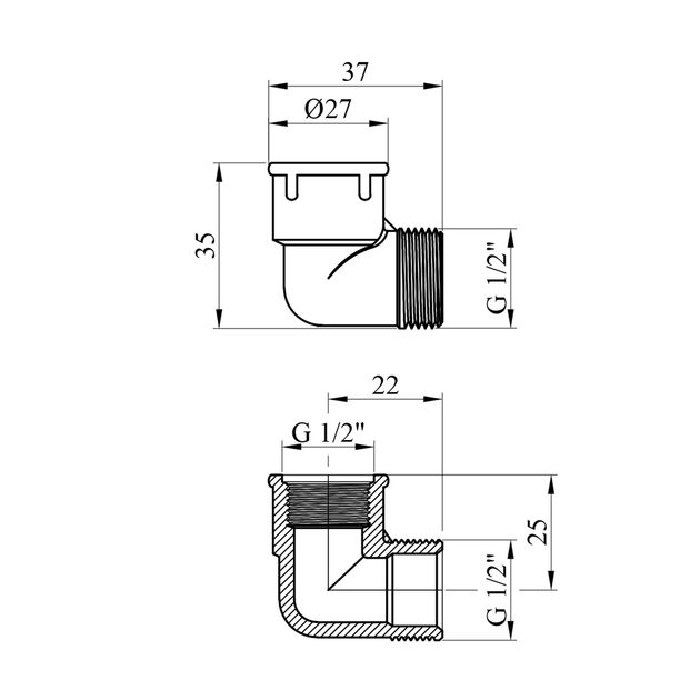 Уголок короткий усиленный LexLine 1/2 ВН никелированный НК0115-Вн, фото , изображение 2 | SNABZHENIE.com.ua