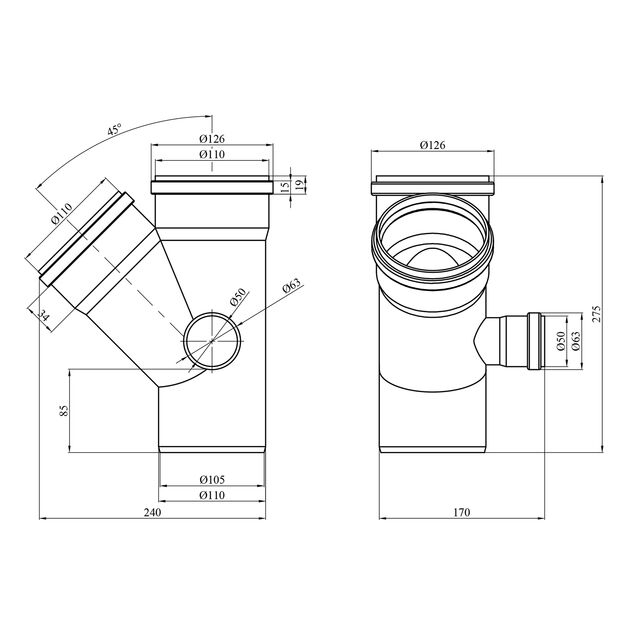 Крестовина двухплоскостная для внутренней канализации Rozma 110х110/45°+50/90°, фото , изображение 2 | SNABZHENIE.com.ua