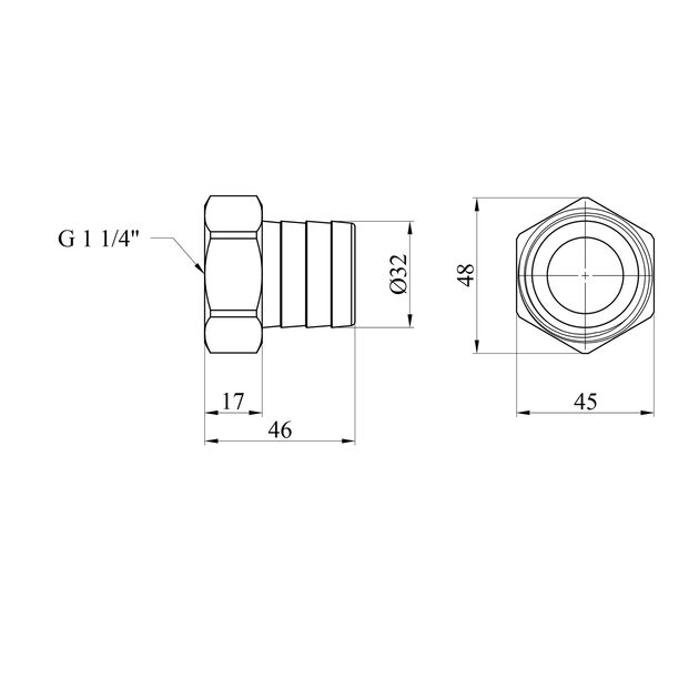 Штуцер LexLine 1 1/4 РВ, D=32 мм, латунный, УК0005-2, фото , изображение 2 | SNABZHENIE.com.ua
