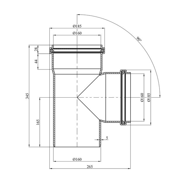 Тройник для наружной канализации Rozma 160х160/90°, фото , изображение 2 | SNABZHENIE.com.ua