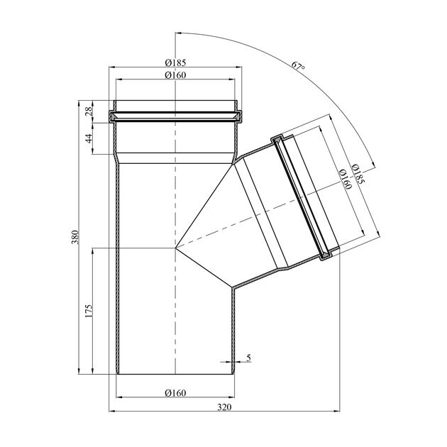 Тройник для наружной канализации Rozma 160х160/67°, фото , изображение 2 | SNABZHENIE.com.ua
