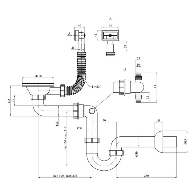 Сифон кухонный Kroner KRP Siphon 3 1/2" 50/40 мм, фото , изображение 2 | SNABZHENIE.com.ua