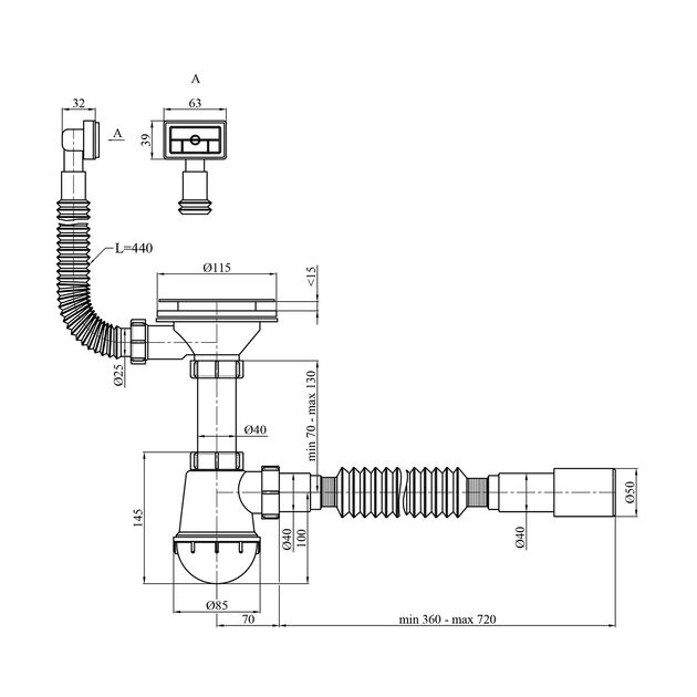 Сифон для кухонної мийки Kroner KRP - KS02 3 1/2х40/50 мм зі квадратним переливом, фото , зображення 2 | SNABZHENIE.com.ua