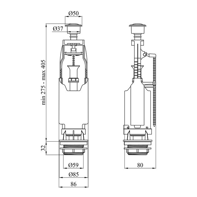 Сливной клапан для унитаза Kroner KRP-SB68 с кнопкой, фото , изображение 2 | SNABZHENIE.com.ua