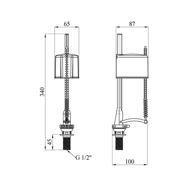 Клапан для бачка унитаза Kroner KRP - ВV57, нижний подвод 1/2, фото , изображение 2 | SNABZHENIE.com.ua