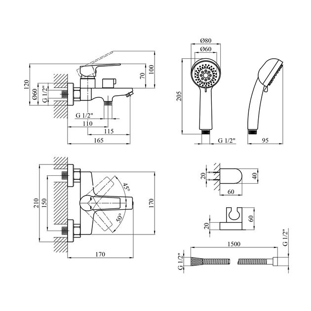 Смеситель для ванны Kroner KRP Hagen C060, фото , изображение 2 | SNABZHENIE.com.ua
