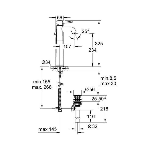 Смеситель для раковины Grohe BauClassic XL 32868000 с донным клапаном, фото , изображение 2 | SNABZHENIE.com.ua