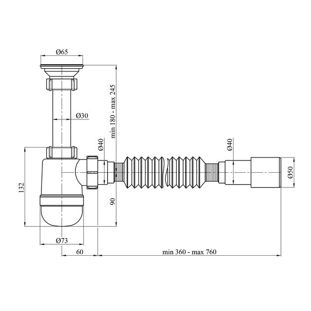Сифон для раковини Agua TB07 1 1/4''х40/50 мм з різьбовим випуском, фото , зображення 2 | SNABZHENIE.com.ua