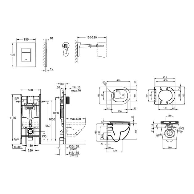 Комплект 4 в 1: Инсталяция GROHE Rapid SL + Унитаз безободковый Kroner Harz, фото , изображение 2 | SNABZHENIE.com.ua