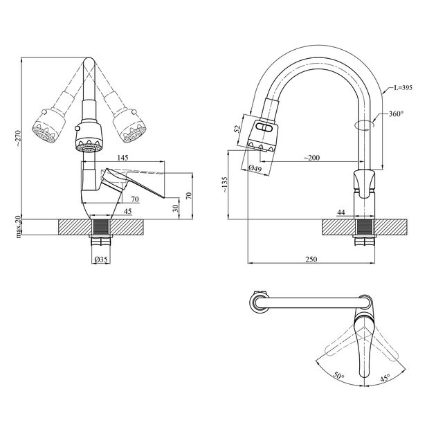 Смеситель для кухни Agua Sevilla - C039AZU, фото , зображення 2 | SNABZHENIE.com.ua
