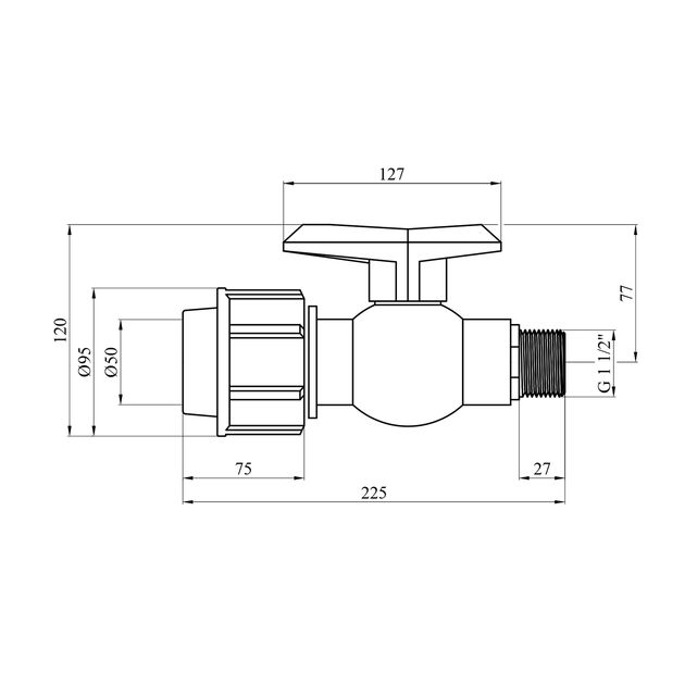 Кран ПЭ SantehPlast 50х1 1/2" РН, фото , изображение 2 | SNABZHENIE.com.ua