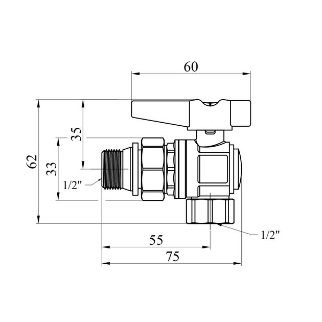 Кран-американка шаровой угловой с антипротеканием Karro "Uno Black" 1/2" ВН PN40 бабочка, фото , зображення 2 | SNABZHENIE.com.ua