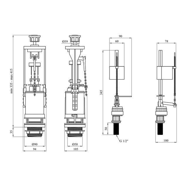 Комплект для бачка унитаза NM одноуровневый, с нижним подводом 1/2", фото , зображення 2 | SNABZHENIE.com.ua