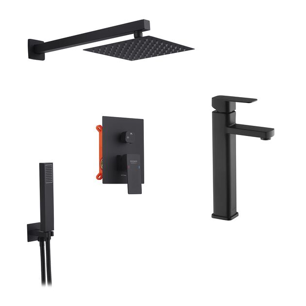 Набор 2 в 1 душевая система Kroner Edelstahl Kubus-SCH082 + смеситель Edelstahl Kubus-SCH010-3, фото  | SNABZHENIE.com.ua