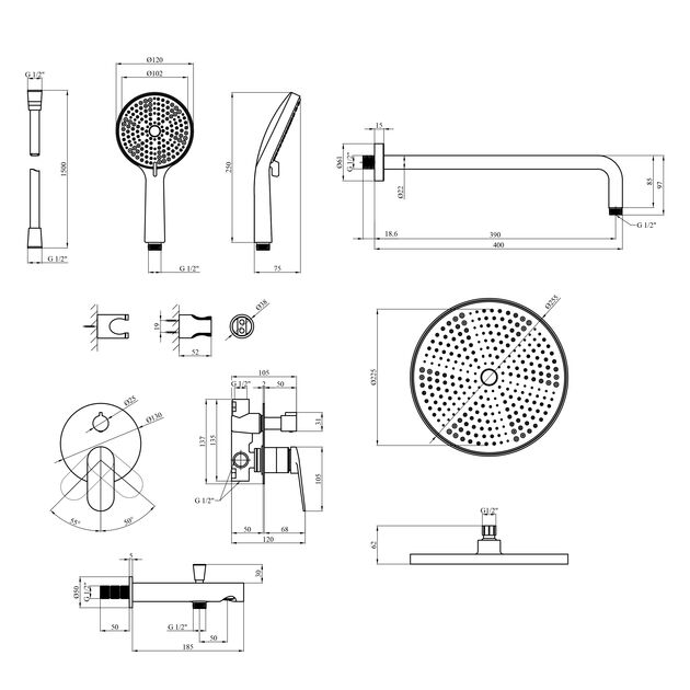 Душевая система Kroner Element 211335A-3801, фото , зображення 2 | SNABZHENIE.com.ua