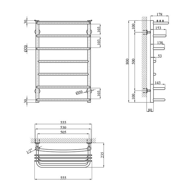 Полотенцесушитель водяной Kroner KRP Stern WT800x500-7, фото , зображення 2 | SNABZHENIE.com.ua