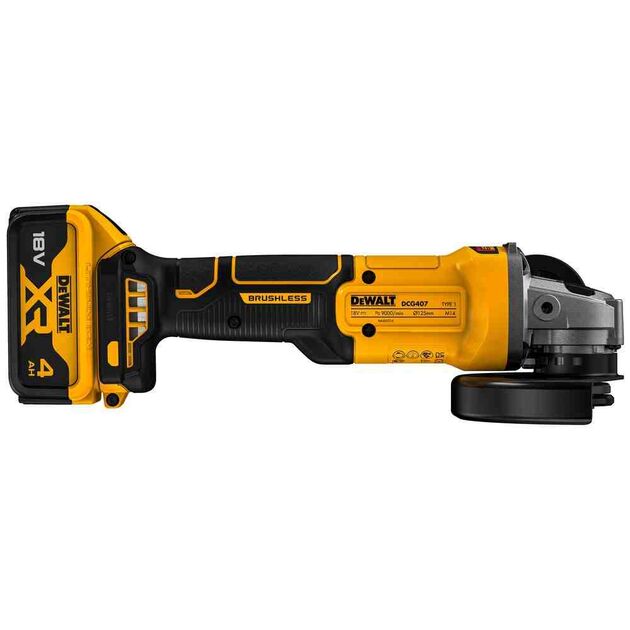 Шлифмашина угловая - болгарка аккумуляторная бесщёточная DeWALT DCG407M1T, фото , изображение 3 | SNABZHENIE.com.ua