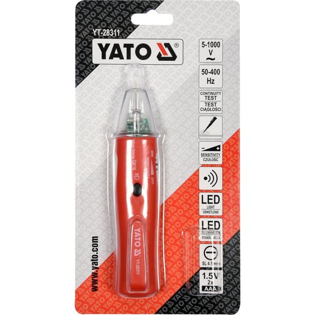 Індикатор напруги YATO контрольний, 5-1000 В, плоский шліц SL4.5 мм, регулятор чутливості (YT-28311), фото , зображення 3 | SNABZHENIE.com.ua